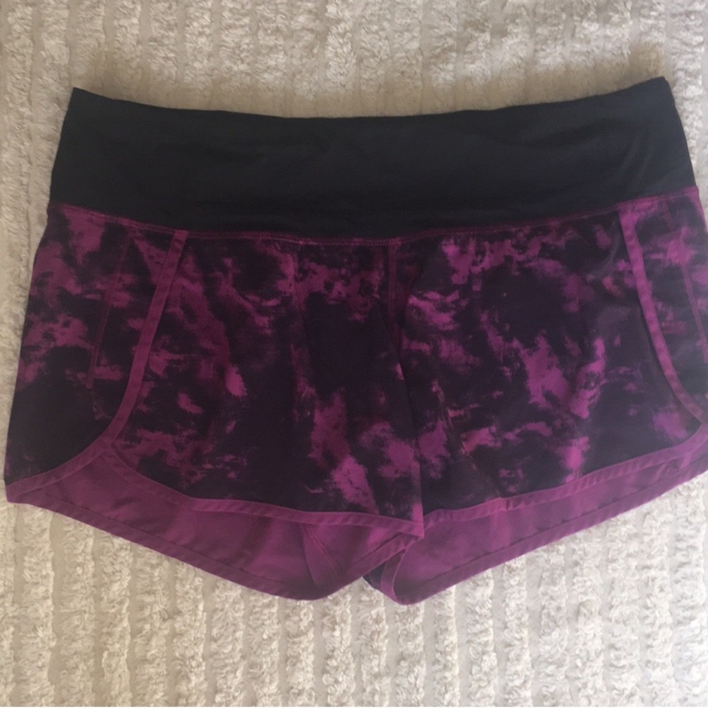 Lululemon Run Times Purple and Black Tie-Dye Shorts